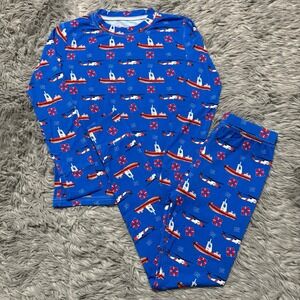 Miller & Co Bamboo 2 Piece Pajama Set Water Rescue Boat Blue Toddler 5/6